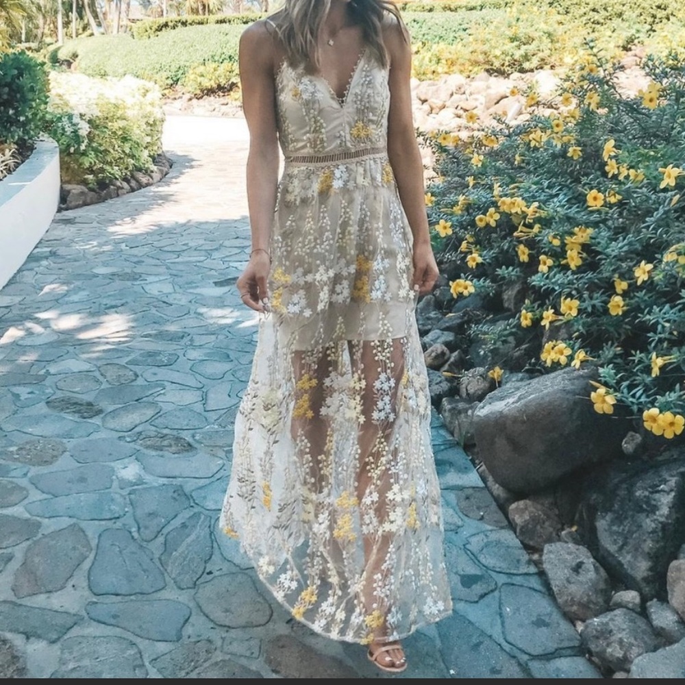 Aqua Long Nude Beaded Dress